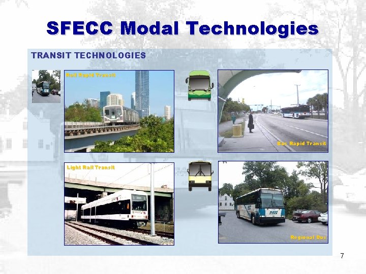 SFECC Modal Technologies TRANSIT TECHNOLOGIES Rail Rapid Transit Bus Rapid Transit Light Rail Transit