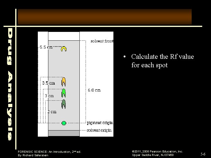 • Calculate the Rf value for each spot FORENSIC SCIENCE: An Introduction, 2 • Calculate the Rf value for each spot FORENSIC SCIENCE: An Introduction, 2