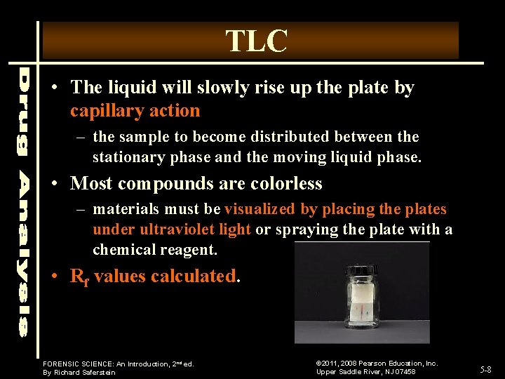 TLC • The liquid will slowly rise up the plate by capillary action –