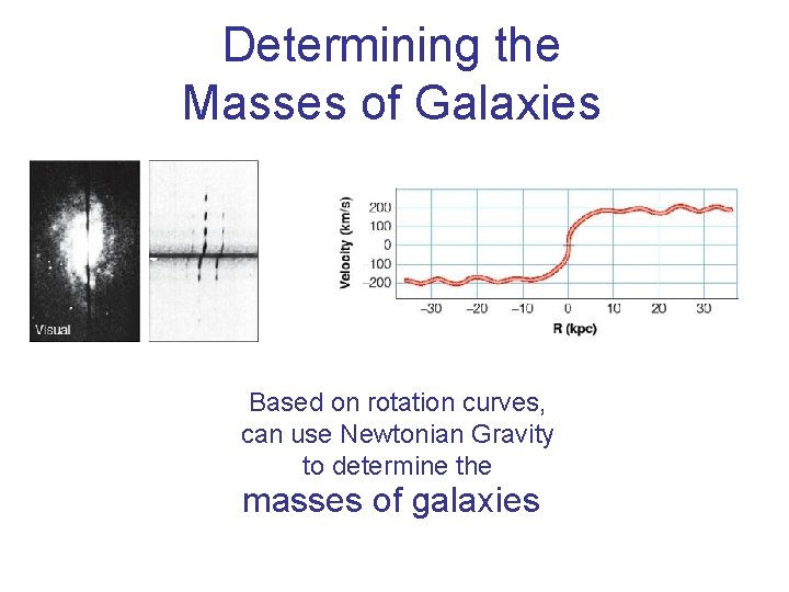 Determining the Masses of Galaxies Based on rotation curves, can use Newtonian Gravity to