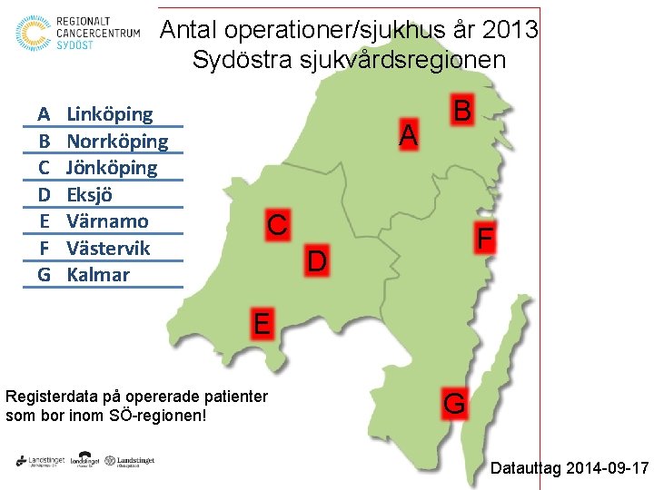 Antal operationer/sjukhus år 2013 Sydöstra sjukvårdsregionen A B C D E F G Linköping