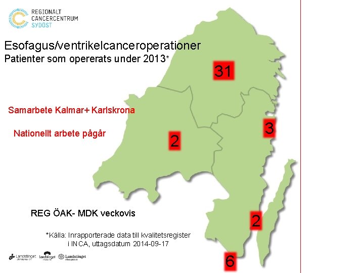 Esofagus/ventrikelcanceroperationer Patienter som opererats under 2013* 31 Samarbete Kalmar+ Karlskrona Nationellt arbete pågår 3