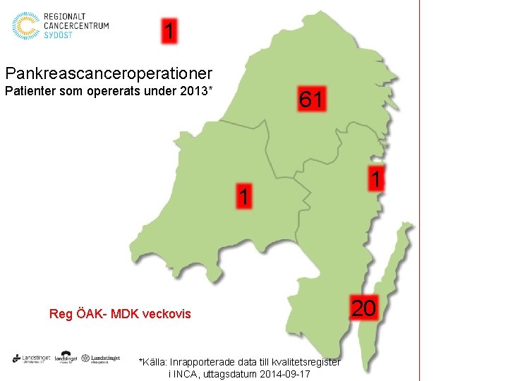 1 Pankreascanceroperationer Patienter som opererats under 2013* 61 1 Reg ÖAK- MDK veckovis *Källa: