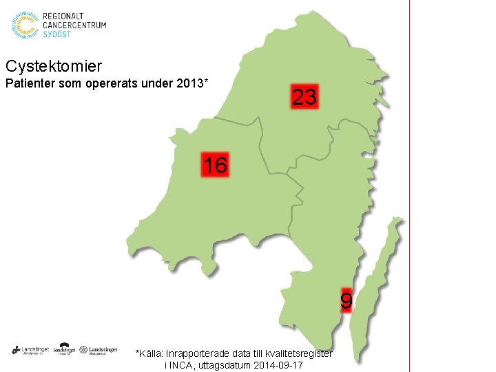 Cystektomier Patienter som opererats under 2013* 23 16 9 *Källa: Inrapporterade data till kvalitetsregister