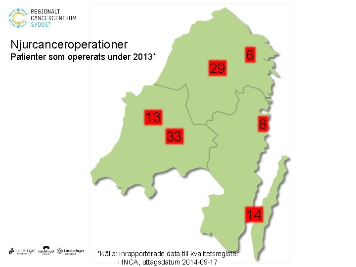 Njurcanceroperationer Patienter som opererats under 2013* 29 13 33 6 8 14 *Källa: Inrapporterade