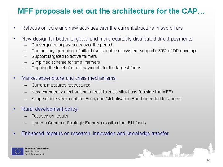 MFF proposals set out the architecture for the CAP… • Refocus on core and