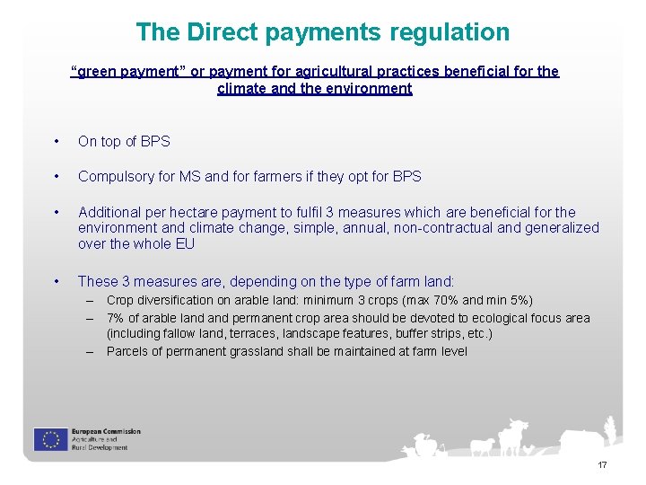 The Direct payments regulation “green payment” or payment for agricultural practices beneficial for the