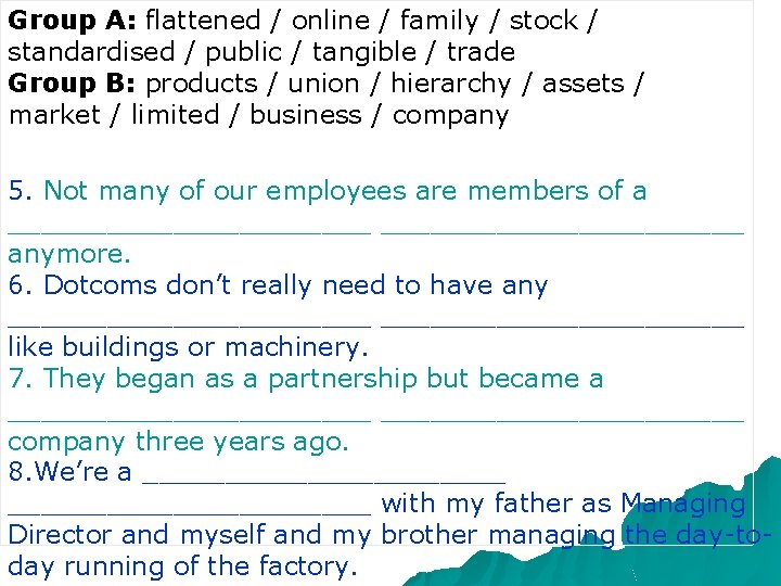 Group A: flattened / online / family / stock / standardised / public /