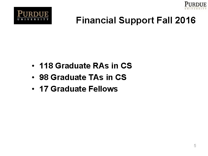 Financial Support Fall 2016 • 118 Graduate RAs in CS • 98 Graduate TAs