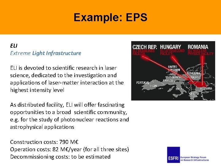 Example: EPS ELI Extreme Light Infrastructure ELI is devoted to scientific research in laser