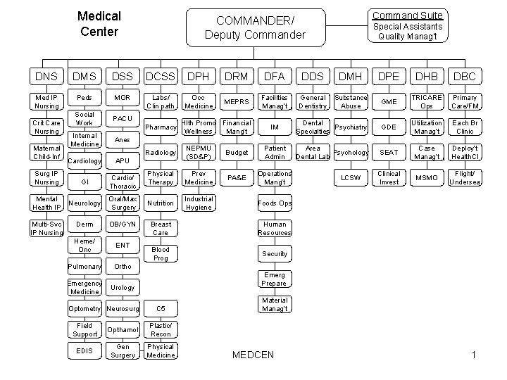 Medical Center Command Suite COMMANDER/ Deputy Commander Special Assistants Quality Manag’t DNS DMS DSS