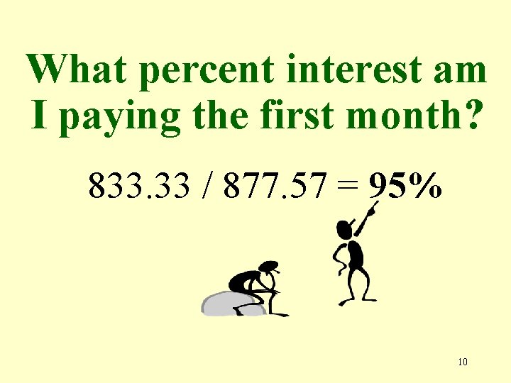 What percent interest am I paying the first month? 833. 33 / 877. 57