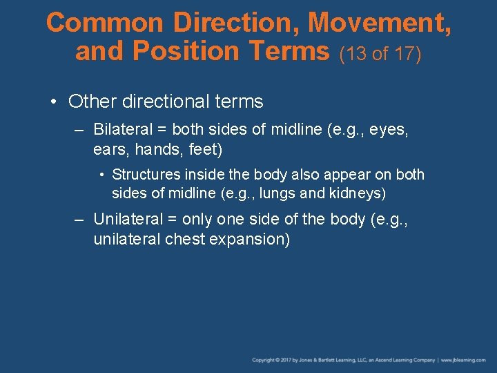 Common Direction, Movement, and Position Terms (13 of 17) • Other directional terms –