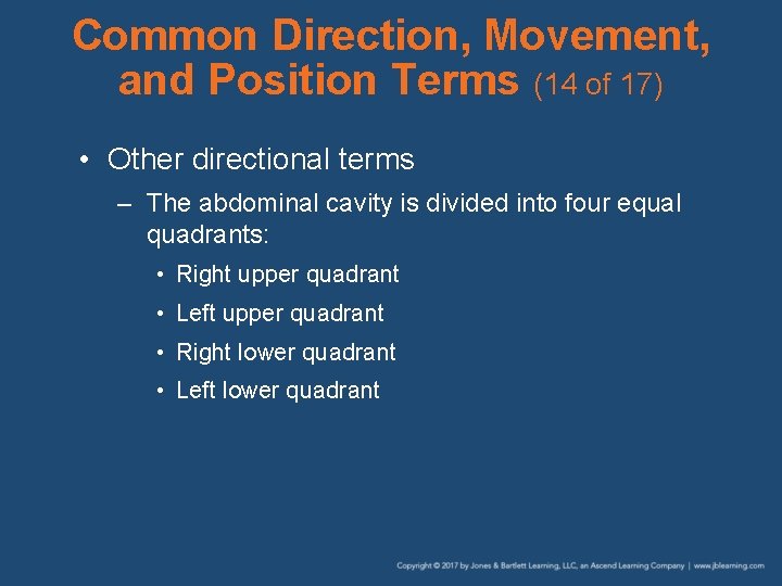Common Direction, Movement, and Position Terms (14 of 17) • Other directional terms –