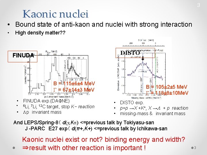 3 Kaonic nuclei • Bound state of anti-kaon and nuclei with strong interaction •