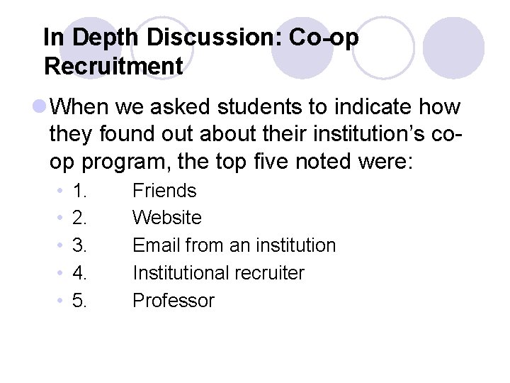 In Depth Discussion: Co-op Recruitment l When we asked students to indicate how they