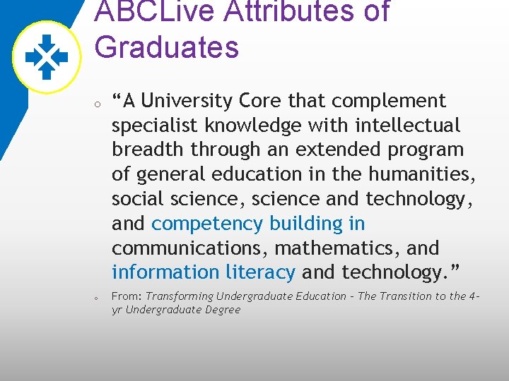 ABCLive Attributes of Graduates o o “A University Core that complement specialist knowledge with