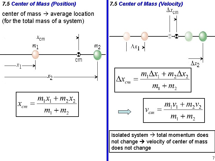 7. 5 Center of Mass (Position) 7. 5 Center of Mass (Velocity) center of