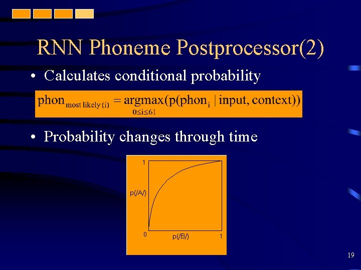 RNN Phoneme Postprocessor(2) • Calculates conditional probability • Probability changes through time 19 