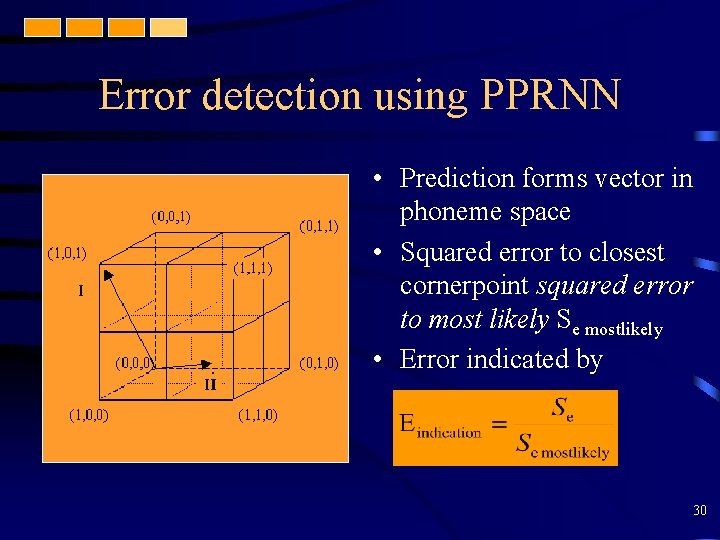 Error detection using PPRNN • Prediction forms vector in phoneme space • Squared error