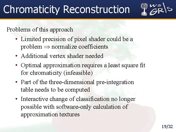 Chromaticity Reconstruction Problems of this approach • Limited precision of pixel shader could be