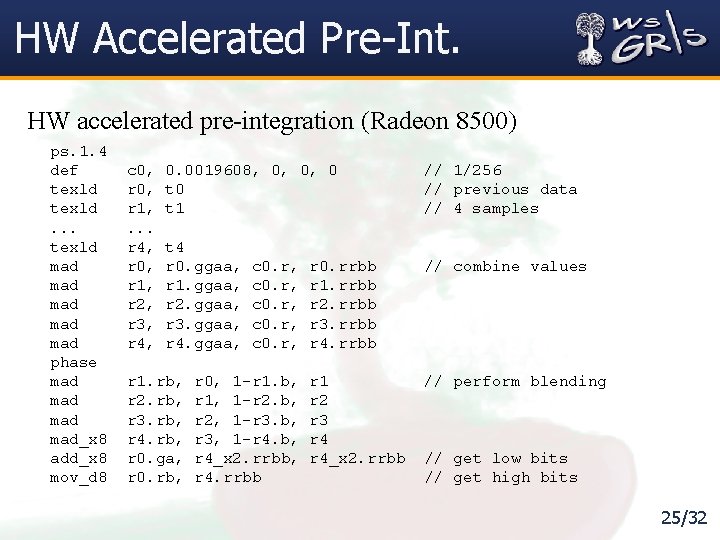 HW Accelerated Pre-Int. HW accelerated pre-integration (Radeon 8500) ps. 1. 4 def texld. .