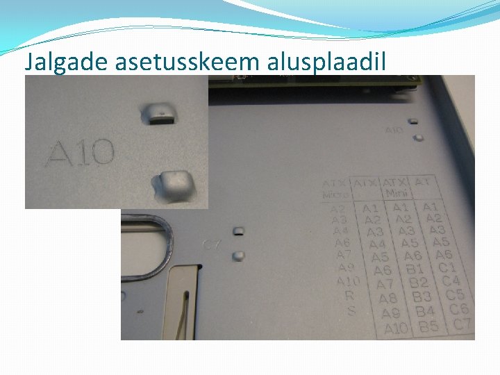 Jalgade asetusskeem alusplaadil 