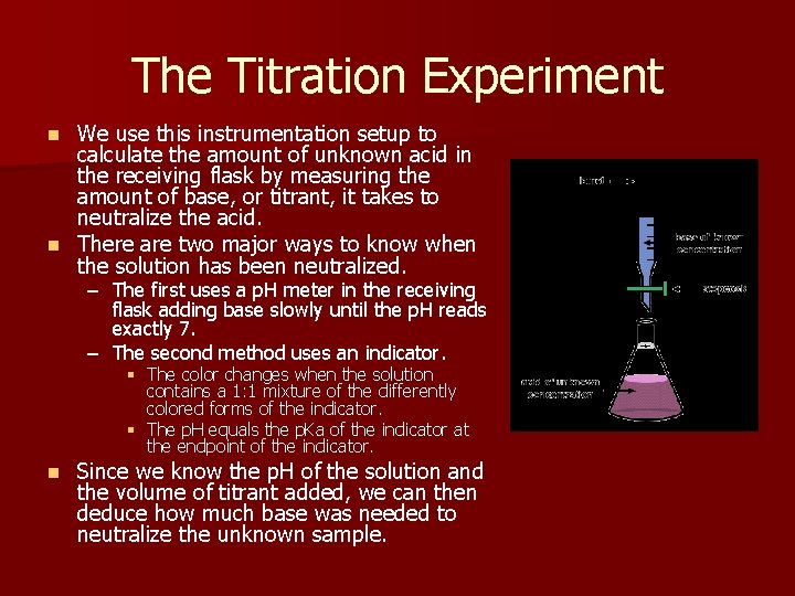 The Titration Experiment We use this instrumentation setup to calculate the amount of unknown
