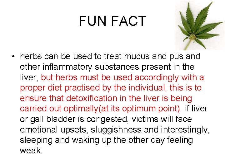 FUN FACT • herbs can be used to treat mucus and pus and other