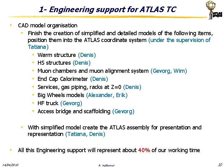 1 - Engineering support for ATLAS TC • CAD model organisation • Finish the