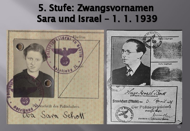 5. Stufe: Zwangsvornamen Sara und Israel – 1. 1. 1939 13 