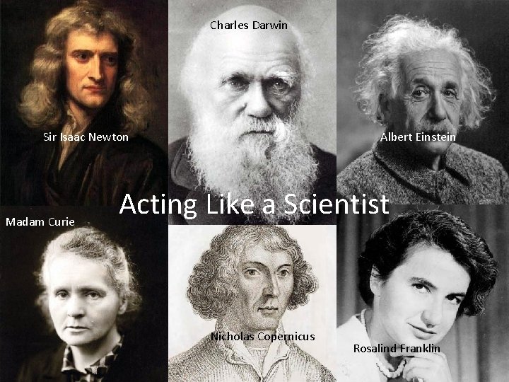 Charles Darwin Sir Isaac Newton Madam Curie Albert Einstein Acting Like a Scientist Nicholas