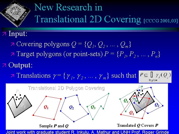 New Research in Translational 2 D Covering [CCCG 2001, 03] ä Input: ä Covering