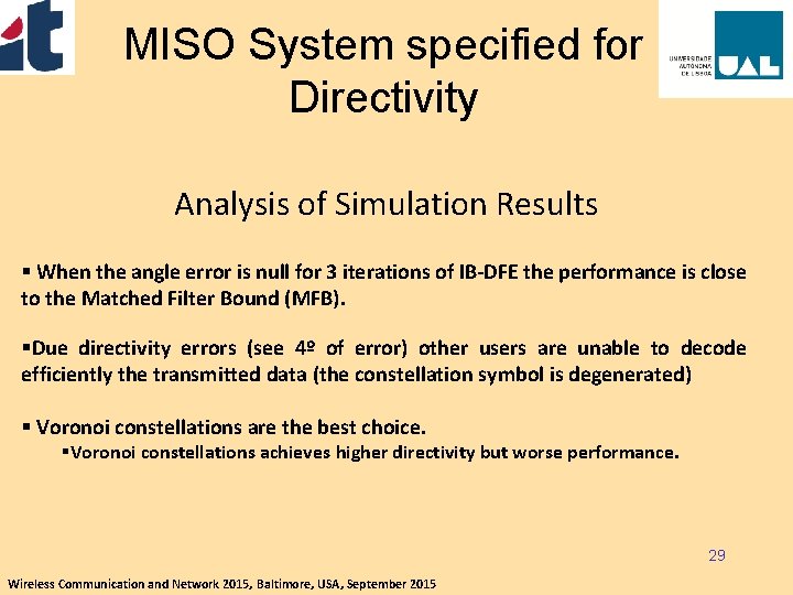 MISO System specified for Directivity Analysis of Simulation Results § When the angle error