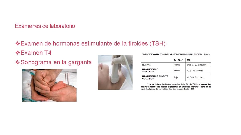 Exámenes de laboratorio v. Examen de hormonas estimulante de la tiroides (TSH) v. Examen