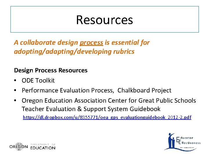 Resources A collaborate design process is essential for adopting/adapting/developing rubrics Design Process Resources •
