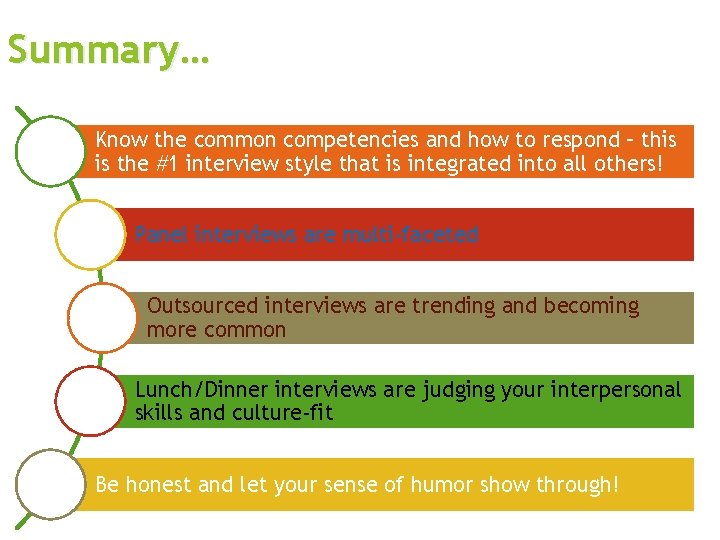 Summary… Know the common competencies and how to respond – this is the #1