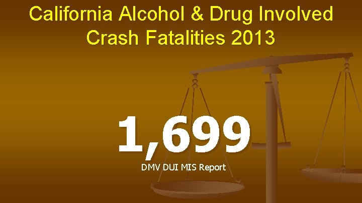 California Alcohol & Drug Involved Crash Fatalities 2013 1, 699 DMV DUI MIS Report