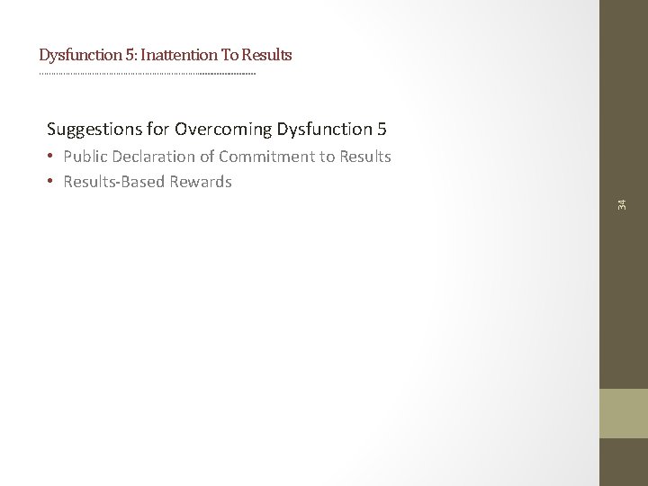 Dysfunction 5: Inattention To Results ……………………………. . . Suggestions for Overcoming Dysfunction 5 34