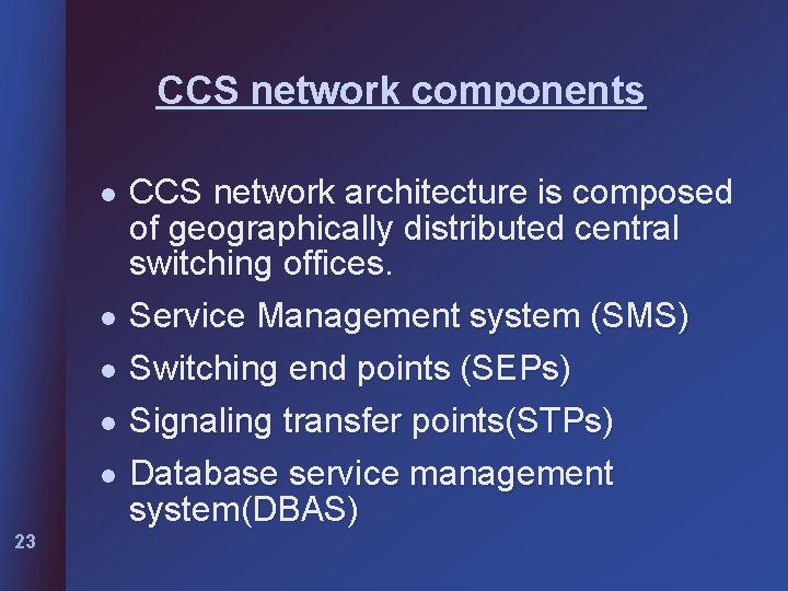 CCS network components l l l 23 CCS network architecture is composed of geographically