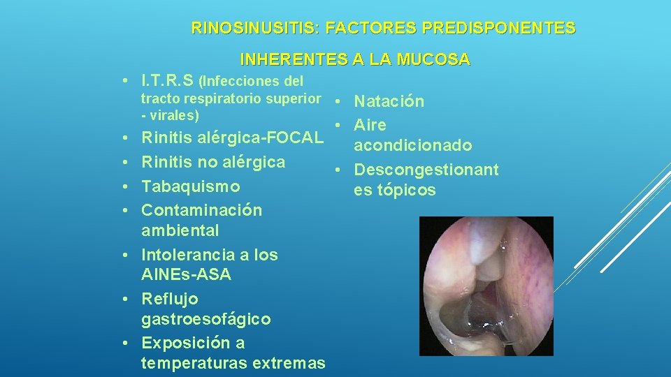 RINOSINUSITIS: FACTORES PREDISPONENTES INHERENTES A LA MUCOSA • I. T. R. S (Infecciones del RINOSINUSITIS: FACTORES PREDISPONENTES INHERENTES A LA MUCOSA • I. T. R. S (Infecciones del