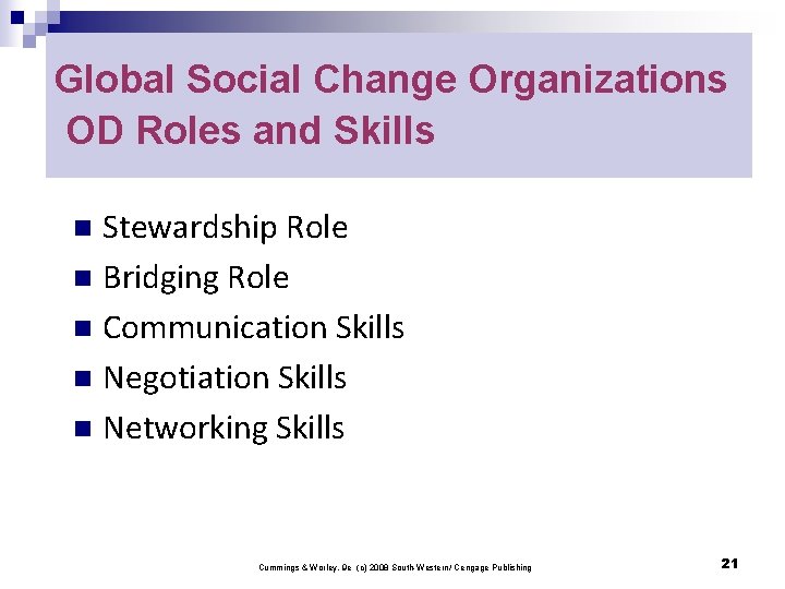 Global Social Change Organizations OD Roles and Skills Stewardship Role n Bridging Role n