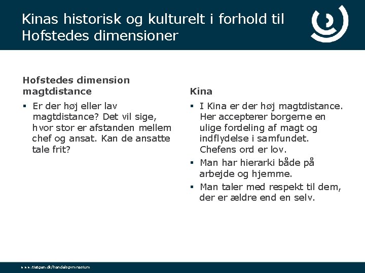 Kinas historisk og kulturelt i forhold til Hofstedes dimensioner Hofstedes dimension magtdistance § Er