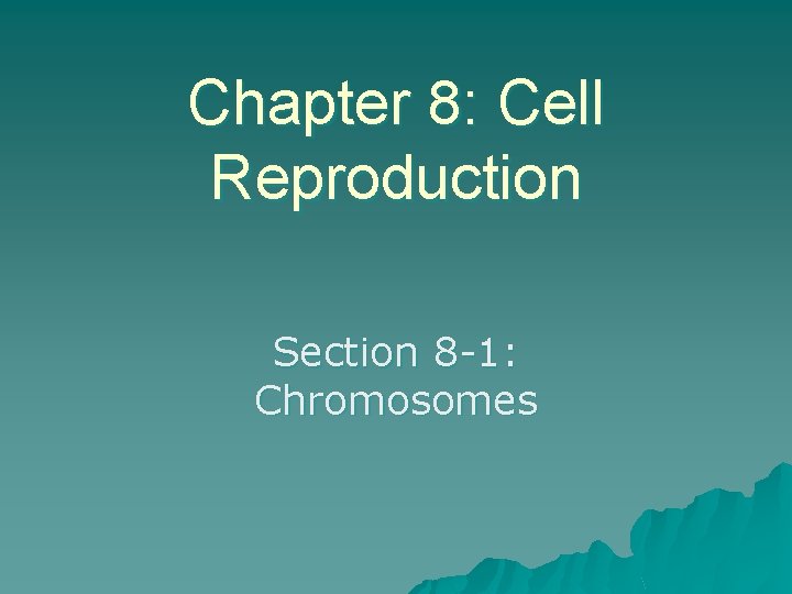 Chapter 8: Cell Reproduction Section 8 -1: Chromosomes 