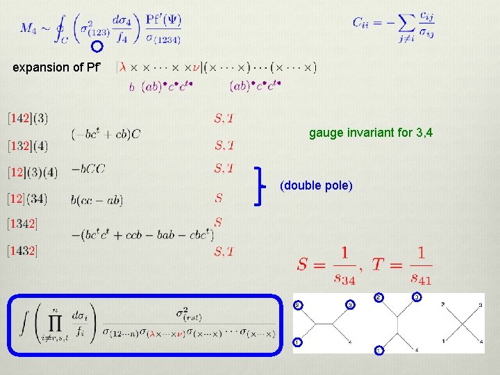 expansion of Pf’ gauge invariant for 3, 4 (double pole) 