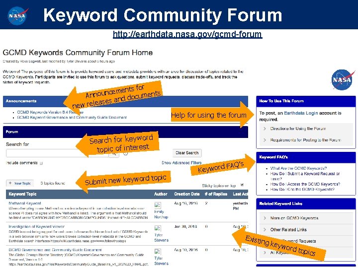 Keyword Community Forum http: //earthdata. nasa. gov/gcmd-forum for ements c n u o nts