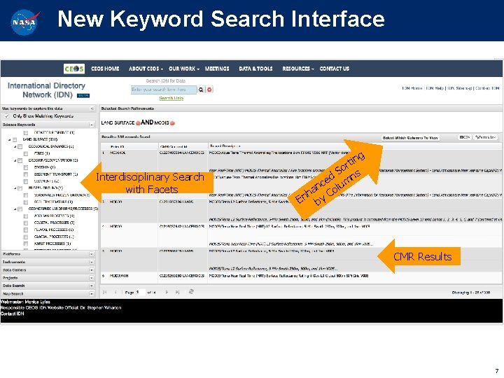 New Keyword Search Interface Interdisciplinary Search with Facets ng i t r So ns