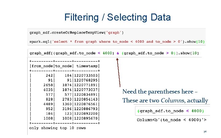 Filtering / Selecting Data Need the parentheses here – These are two Columns, actually