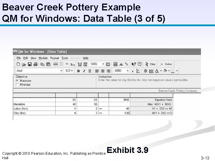 Beaver Creek Pottery Example QM for Windows: Data Table (3 of 5) Copyright ©