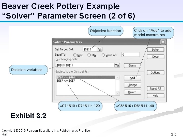 Beaver Creek Pottery Example “Solver” Parameter Screen (2 of 6) Exhibit 3. 2 Copyright